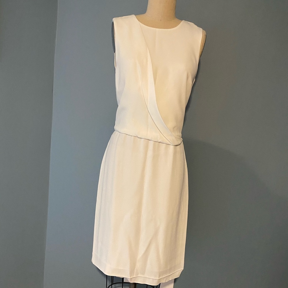 Theory White Faux Wrap Draped Dress
